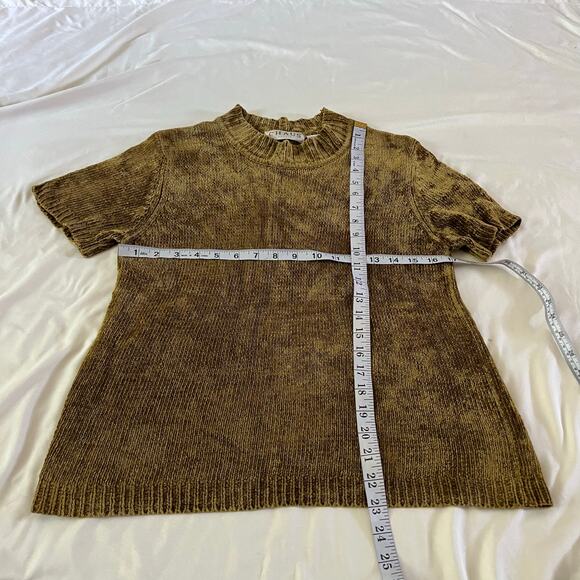 Vtg Y2K 2000s Gold Green Chenille Short Sleeve Sweater Sz M Fairy Grunge - Picture 6 of 6